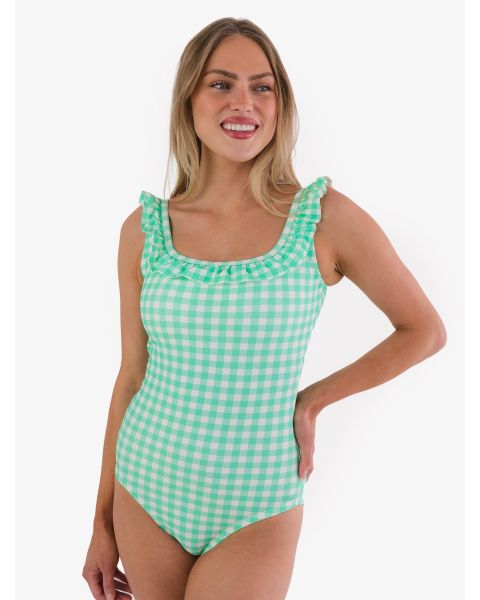 Spring Bud Gingham Women's Ruffle One Piece Swimsuit