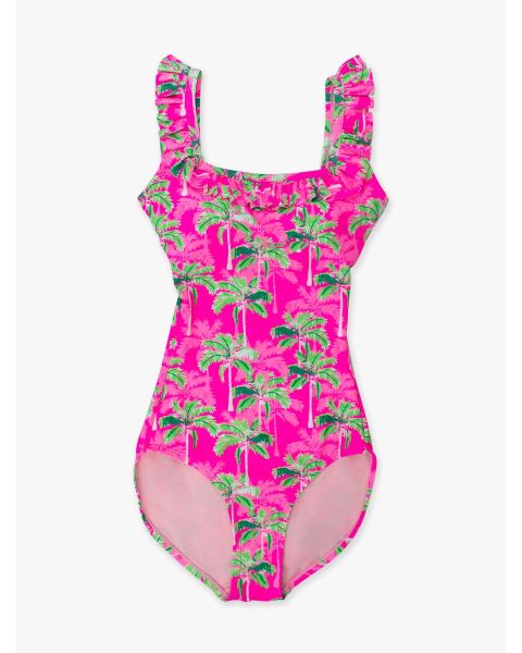Neon Palm Paradise Women's Ruffle One Piece Swimsuit