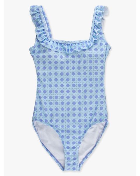 Periwinkle Blue Coastal Cane Women's Ruffle One Piece Swimsuit