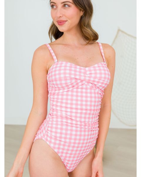 Bubblegum Pink Gingham Women's Convertible Bandeau One Piece