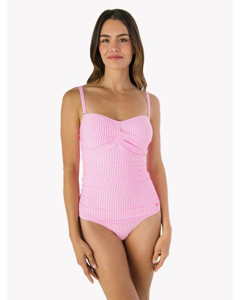 Neon Pink Seersucker Seersucker Women's Convertible Bandeau One Piece Swimsuit