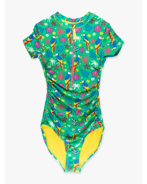 Parrot Palms Women's Quarter Zip Short Sleeve One Piece Rash Guard Swimsuit