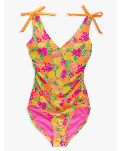 Neon Squeeze the Day Women's Bow V-Neck One Piece Swimsuit