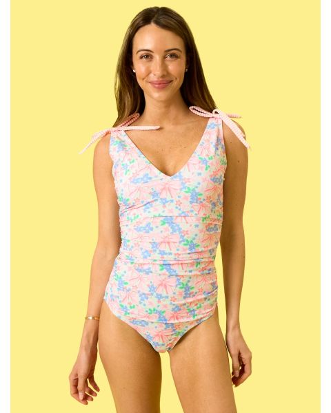 Bow Blooms Women's Bow V-Neck One Piece Swimsuit