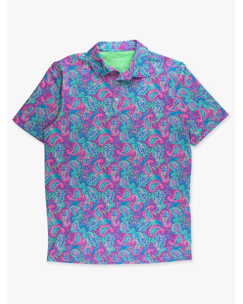 Neon Paisley Pop Men's Knit Short Sleeve Performance Polo