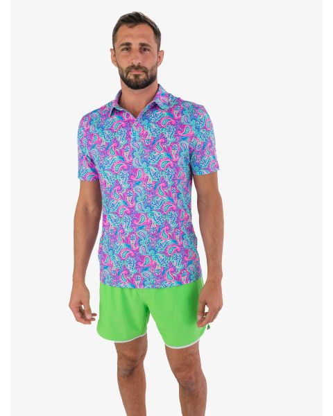 Neon Paisley Pop Men's Knit Short Sleeve Performance Polo