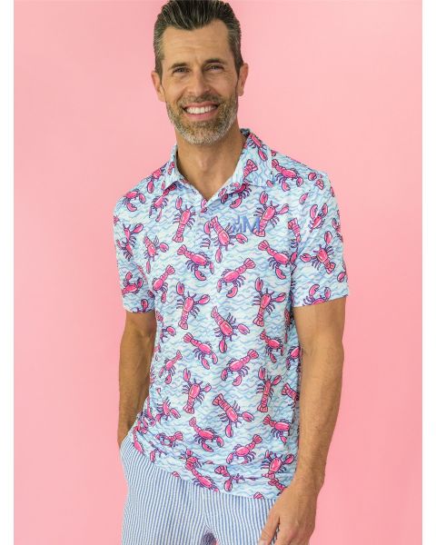 Blue Lobster Lagoon Men's Knit Short Sleeve Performance Polo