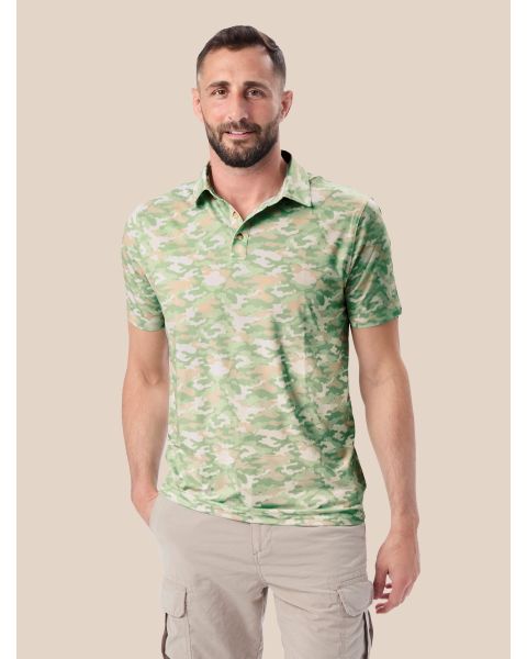 Sage Trail Camo Men's Knit Short Sleeve Performance Polo