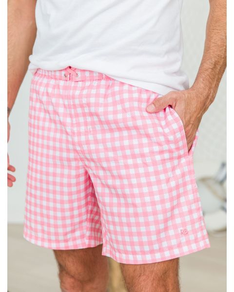 Bubblegum Pink Gingham Men's Swim Trunks