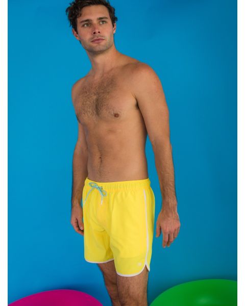 Neon Yellow Men's Performance Dolphin Hem Swim Trunks