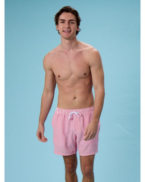 Hot Pink Seersucker Men's Performance Hybrid Swim Trunks