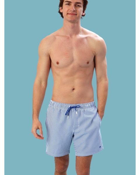 Blue Seersucker Men's Performance Hybrid Swim Trunks