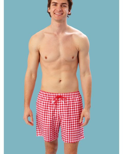 Vintage Red Gingham Men's Performance Hybrid Swim Trunks