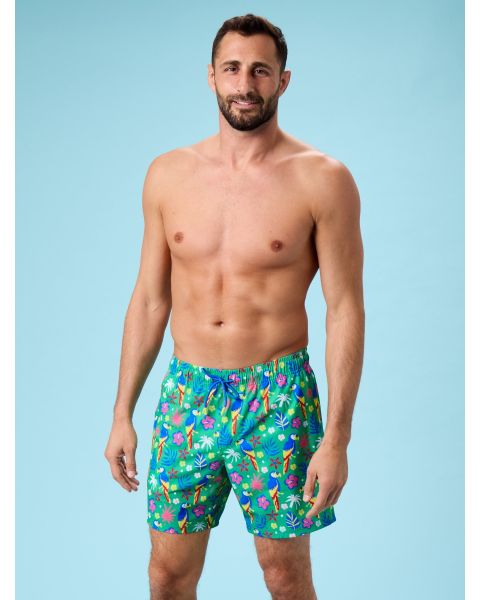 Parrot Palms Men's Performance Hybrid Swim Trunks
