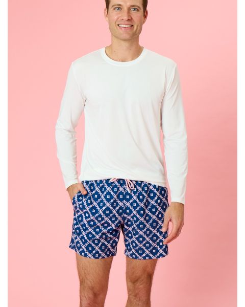 Navy Coastal Charm Men's Performance Hybrid Swim Trunks