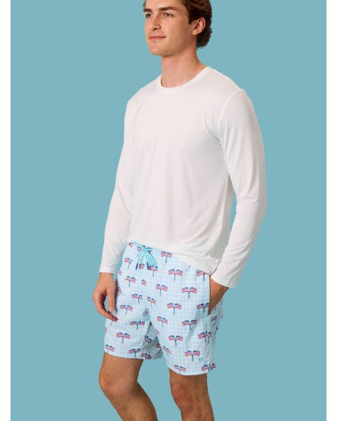 Blue Patriotic Gingham Men's Performance Hybrid Swim Trunks