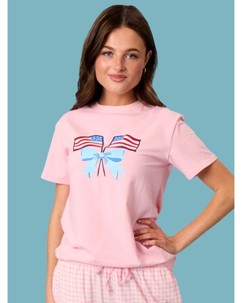 Flag Bow Pink Adult Short Sleeve Graphic Tee