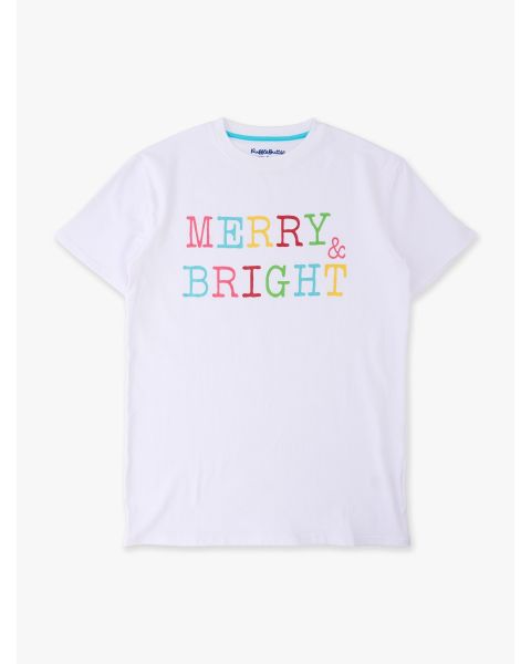 Merry & Bright White Adult Short Sleeve Graphic Tee