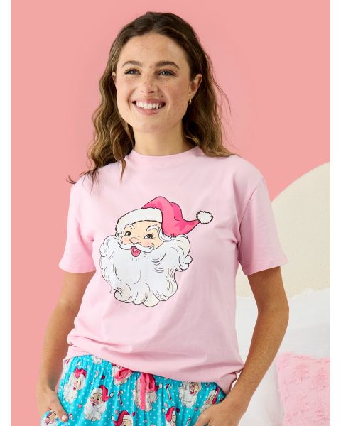 Santa Joy Pink Adult Short Sleeve Graphic Tee