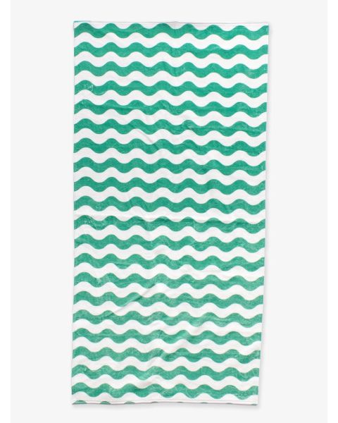 Bright Green Wavy Stripe Printed Beach Towel