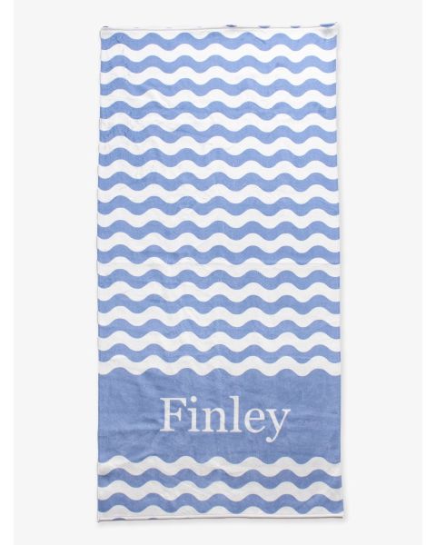 Periwinkle Blue Wavy Stripe Personalized Beach Towel
