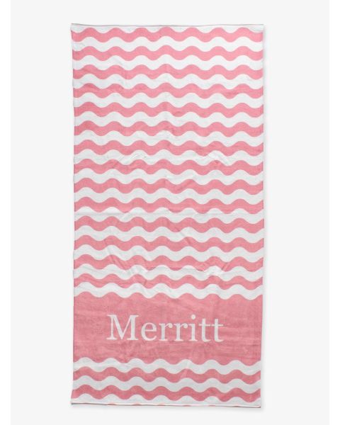 Bubblegum Pink Wavy Stripe Personalized Beach Towel