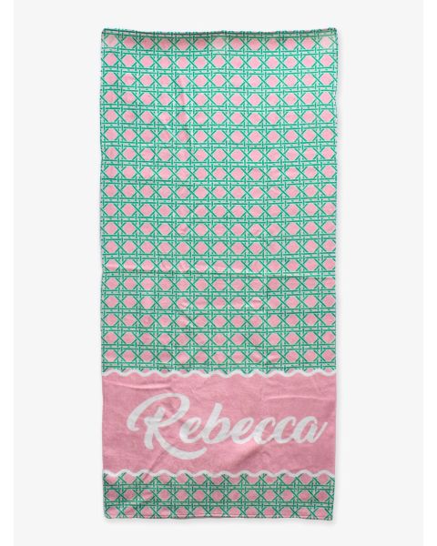 Pink Coastal Cane Personalized Beach Towel