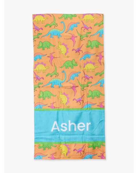 Neon Dino Personalized Beach Towel
