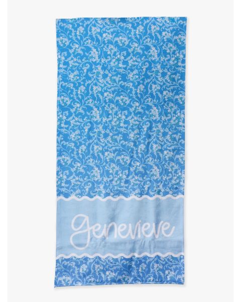 Bright Aqua Enchanted Flowers Personalized Beach Towel