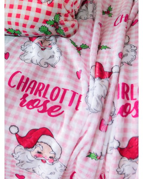 Printed Personalized Plush Minky Blanket-Pink Dear Santa