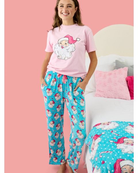Blue Dots Santa Joy Adult Pajama Pants, Bamboo Viscose
