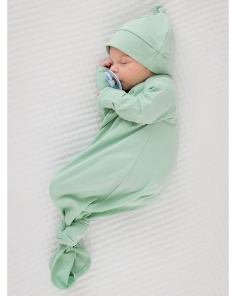 Sage Knotted Sleep Gown & Hat Set, Modal Blend