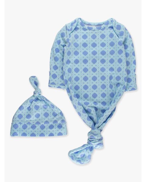 Periwinkle Blue Coastal Cane Knotted Sleep Gown & Hat Set, Modal Blend