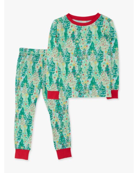 Green Jolly Grove Long Sleeve Pajama Set, Bamboo Viscose