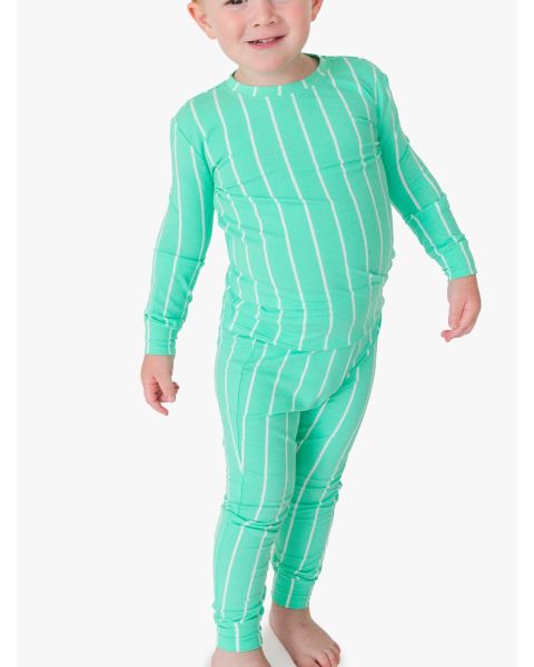 Green Pinstripe Long Sleeve Pajama Set, Modal Blend