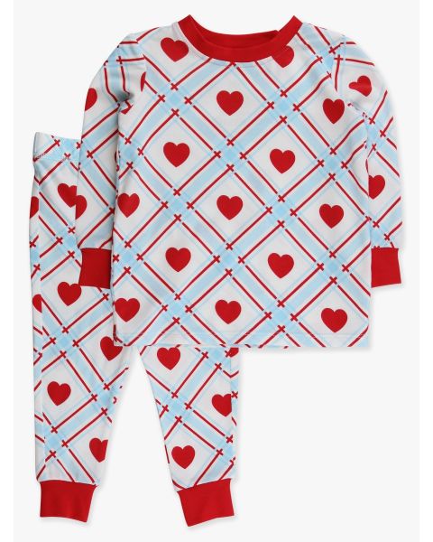 Blue Sweetheart Plaid Long Sleeve Pajama Set, Modal Blend