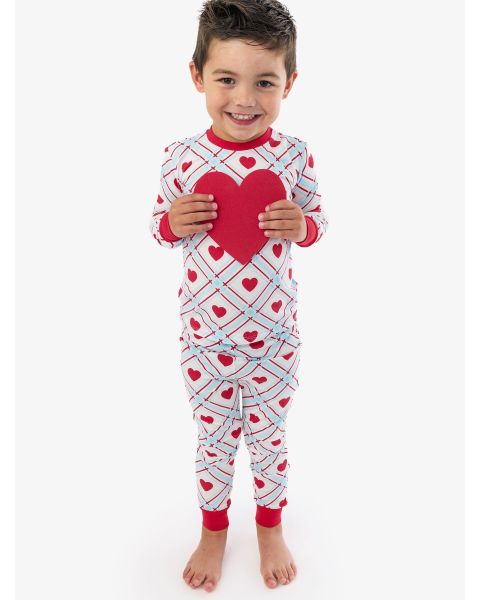 Blue Sweetheart Plaid Long Sleeve Pajama Set, Modal Blend