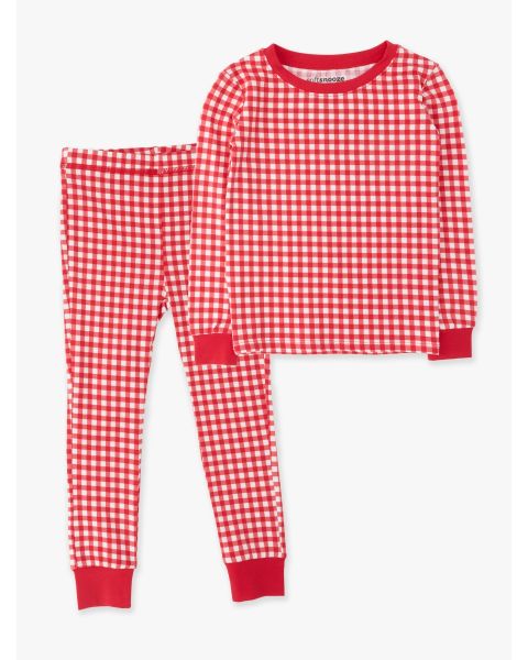 Red & White Gingham Long Sleeve Pajama Set, Modal Blend