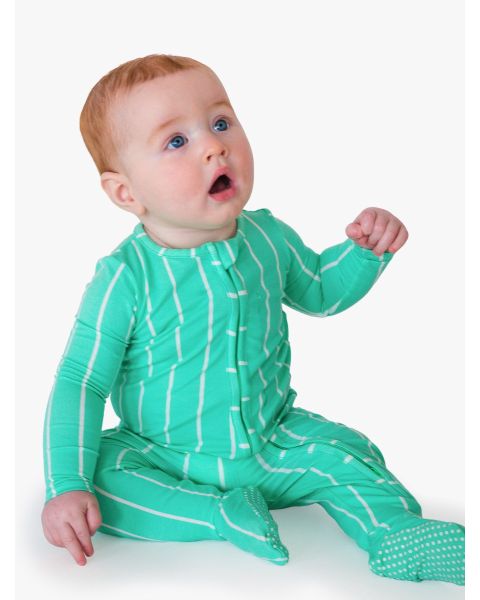 Green Pinstripe One Piece Footie Pajamas, Modal Blend