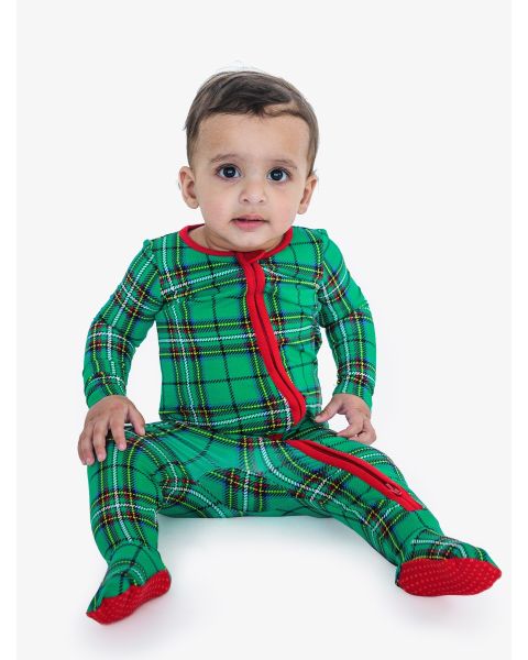 Green Nicholas Plaid One Piece Footie Pajamas, Modal Blend