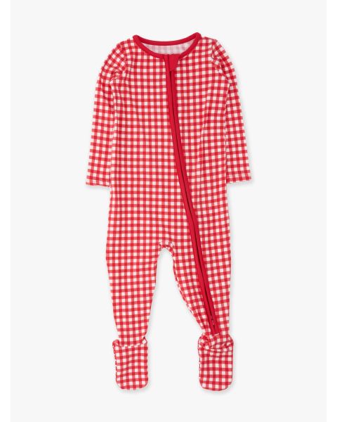 Red & White Gingham One Piece Footie Pajamas, Modal Blend