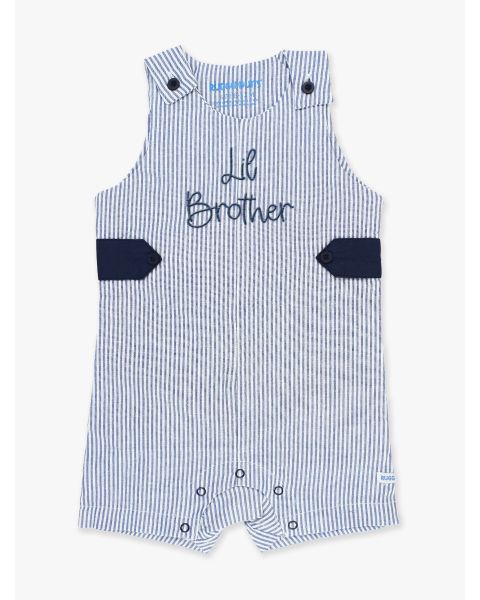 Navy Lil Brother Embroidered Classic Blue Seersucker Jon Jon