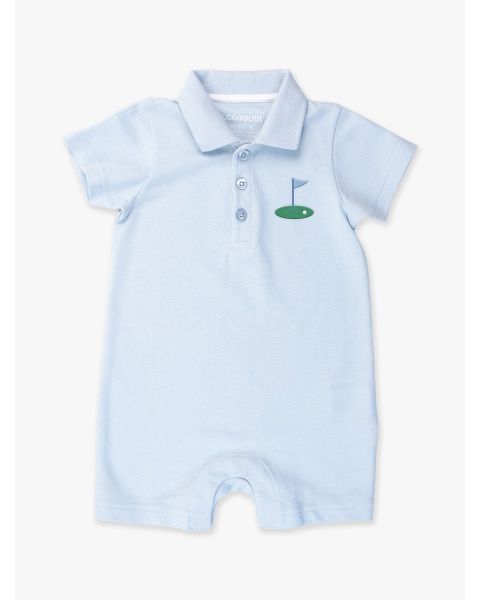 Golf Tee Embroidered Light Blue Pique Polo Romper