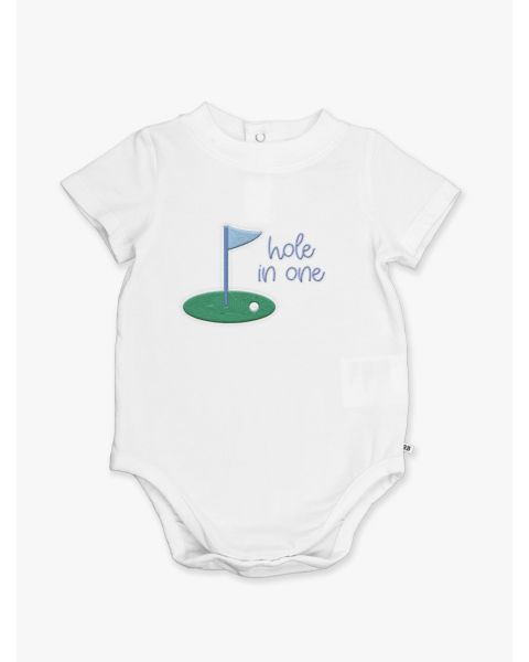 Hole in One Embroidered White Short Sleeve Basic Bodysuit