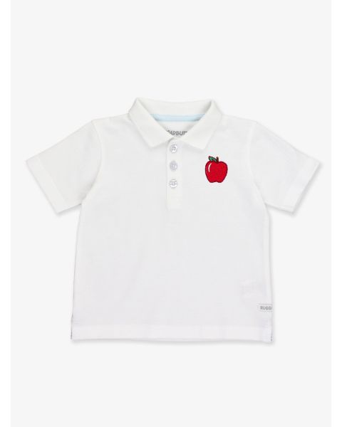 Red Apple Embroidered White Pique Short Sleeve Polo Shirt