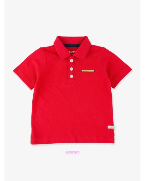 Pencil Embroidered Red Pique Short Sleeve Polo Shirt