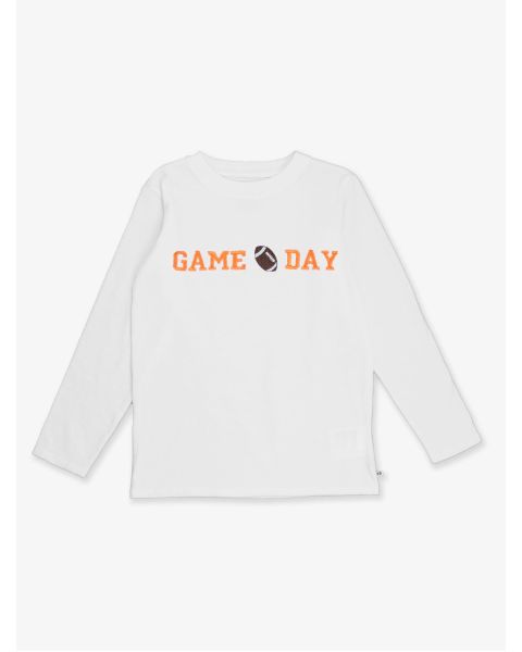 Tangerine Football Game Day Embroidered White Long Sleeve Basic Tee