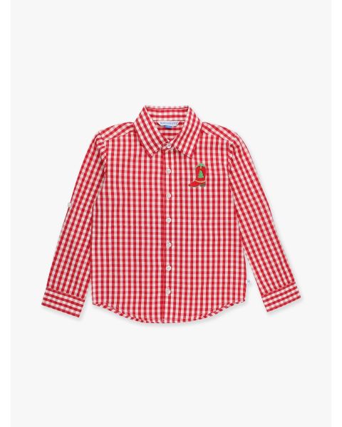 Red Boot Embroidered Classic Red Gingham Long Sleeve Button Down Shirt