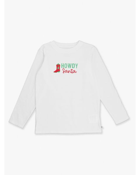 Howdy Santa  Embroidered White Long Sleeve Basic Tee