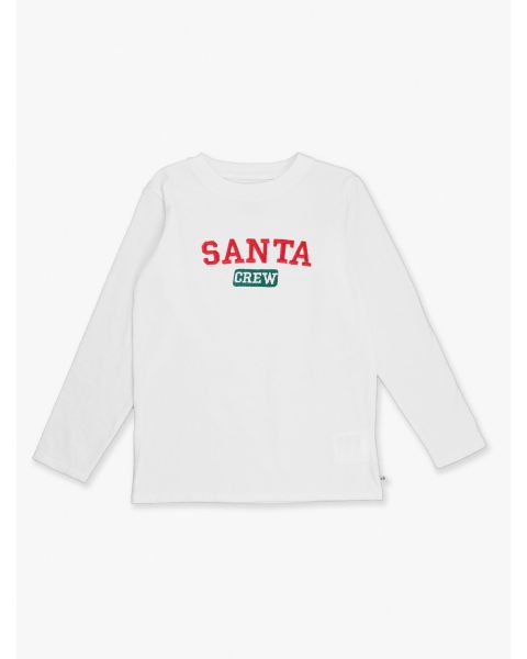 Santa Crew Embroidered White Long Sleeve Basic Tee